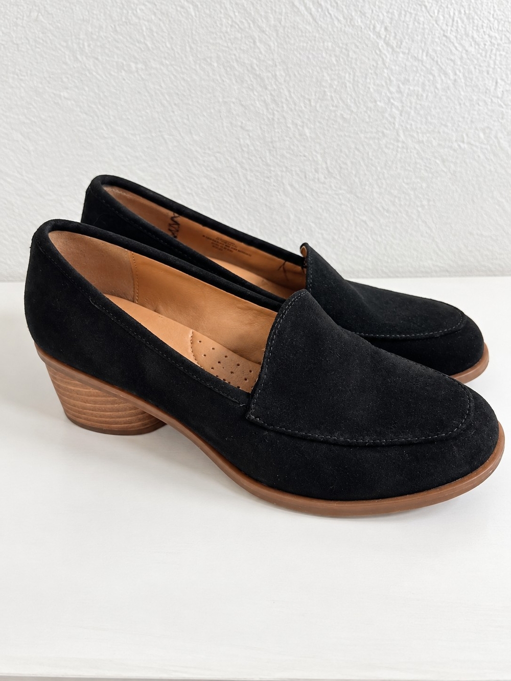 Söfft Black Suede Leather Loafers Women’s Size 8.5M Block Heel Shoes